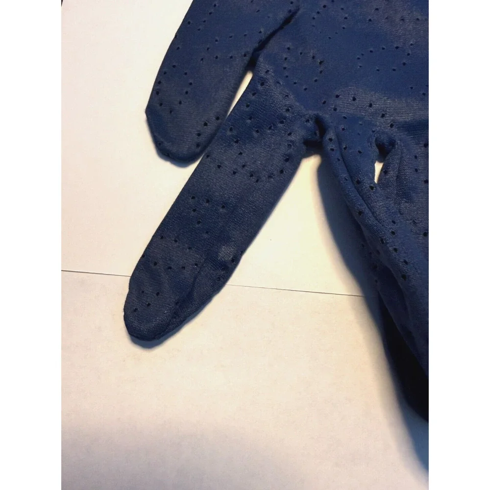 Vintage Womens Medium Blue Full Finger Peek a Boo Pattern Dress Gloves MCM